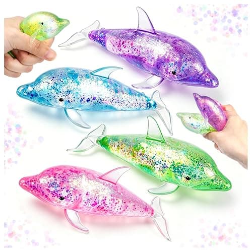 4Pack Dolphin Sugar Stress Balls Cute Glitter Dolphins Fidget Toys for Kids Adults, Soft Sea Animals Sensory Toys for Stress Relief Party Favors Easter Basket Stuffers - Image 1