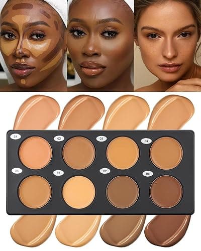 8 Colors Contour Palette, Cream Concealer Palette Makeup for Black Women | Long Lasting Full Coverage Concealer, Blendable Bronzer Color Corrector Palette, Contouring Foundation, Sculpt & Highlighting - Image 1