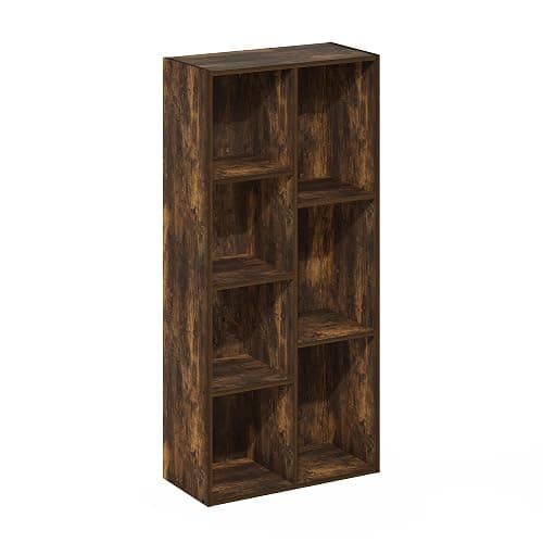 Furinno LUDER Book Shelf, 7-Cube Bookshelf, Bookcase, 9.4" x 19.5" x 41.7", for Living Room, Bedroom, Home Office, Amber Pine thumbnail 6