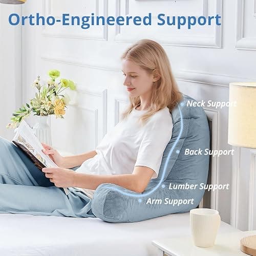 Sasttie Reading Pillow for Sitting in Bed Adult, Back Pillow for Bed Sitting Up, Backrest Back Support Chair Pillow, College Dorm Essentials for Girls and Boys, Greyish Blue Standard thumbnail 5