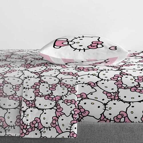 Jay Franco Sheet Set with Fitted, Flat Sheets & Pillow Cover - Ultra-Soft Bedding with Pillowcase for Room Decor, Multi - Hello Kitty, 3 Piece Twin thumbnail 2