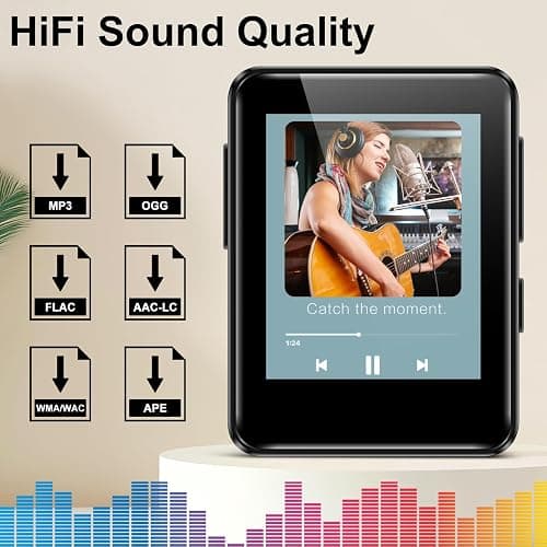 MP3 Music Player 32GB with Bluetooth, Portable Mini Music Player with 1.8 inch Screen, Speakers, FM Radio, Recorder, Up to 512GB, Black thumbnail 5