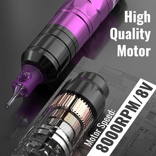 Wormhole Tattoo Gun Tattoo Kit with Wireless Tattoo Machine, 2PCS 1,200mAh Capacity Tattoo Batteries, 20 Cartridge Needles with Finger Ledge, Ink Color Set for Artists-Purple thumbnail 2