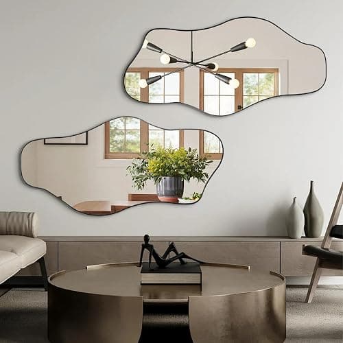 DAOYIJIAJU Irregular Mirror, 47.2"x23" Large Asymmetrical Wall Mirror, Odd Shaped Mirrors, Modern Abstract Frameless Mirrors for Living Room Bedroom Entryway Hallway, Horizontal or Vertical Hanging thumbnail 5