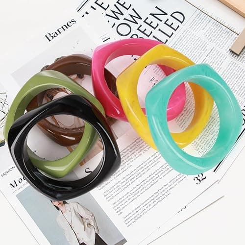 CUHBIV 6 Pcs Acrylic Resin Chunky Bangle Bracelets for Women, Colorful Glass Bracelets Vintage Wide Irregular Geometric Plastic Bracelet for Women Jewelry thumbnail 5