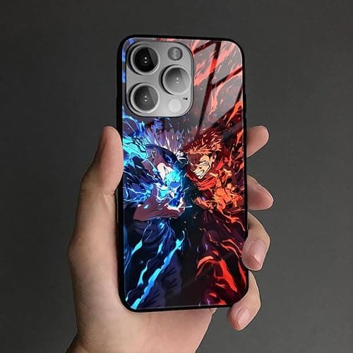 Akatxezy Satoru vs. Yuji Sukuna JJK Tempered Glass Glossy Anime Phone Case - Soft Silicone Protection Shell, Manga Character Design for iPhone 15 thumbnail 5