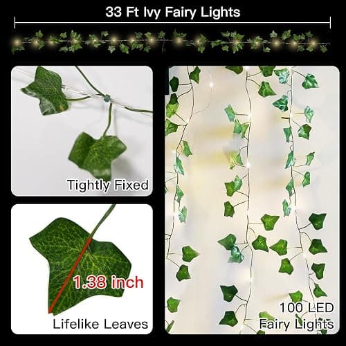 suddus 33FT 100LED Ivy Vine Fairy Lights Battery Operated Copper Wire | String Lights with Remote,Leaf Lights for Bedroom,Dorm,Wedding,Party, Garden,Wedding,Classroom Decor (Warm White) thumbnail 5