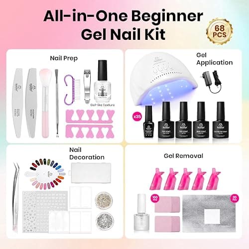 Beetles Gel Nail Polish Kit with UV Light, 68 Pcs 35 Colors Gel Nail Kit | Emotional Spectrum Kit with Base Matte&Glossy Top Coat Soak Off Nails Supplies Manicure Set Home Salon Gifts for Women thumbnail 6