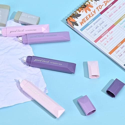 Temiary 5 Pcs White Correction Tapes, Aesthetic Correction Tape Pens Smooth Pull Out, Easy to Use Pen Shaped Applicator for Students School Office Supplies (Purple) thumbnail 2