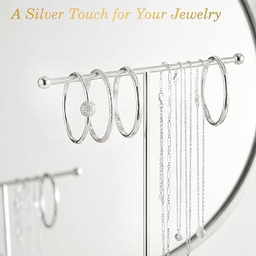 galasily Jewelry Holder Stand with Ceramic Base: 12" Tall Necklace Organizer Rack, Tree Design Display Storage for Necklaces, Bracelets, Rings, Earrings, Aesthetic Vintage Room Décor (Silver) thumbnail 3