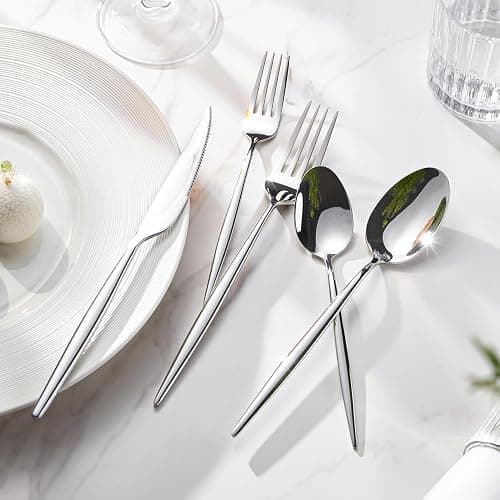 KINGSTONE Silverware Set, 20-Piece Flatware Set Cutlery Set Premium 18/10 Stainless Steel, Tableware Include Forks Knives Spoons for Home Kitchen Restaurant Wedding, Dishwasher Safe thumbnail 5