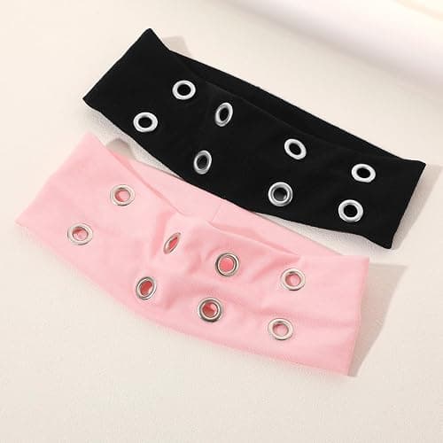 Weazppre Grunge Punk 6pcs Solid Color Metallic Punk Y2K Edgy Sporty Headbands, Suitable For Daily Life, Street Dance, Outdoor Activities thumbnail 6