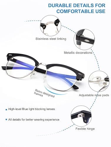 NSSIW Blue Light Glasses for Men and Women, Advanced Computer Gaming Glasses, Semi Rimless Glasses with Blue light Blocking thumbnail 5