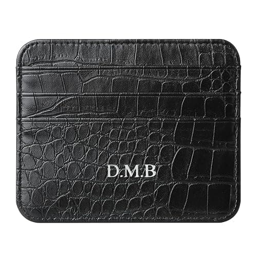 Personalisa Gold Silver Initial letters Credit Card Holder Wallet, PU Leather Ultra Slim Wallet, Thin Minimalist Credit Card Case Card Protector, Front Pocket Wallets for Men, Women (Black) thumbnail 3