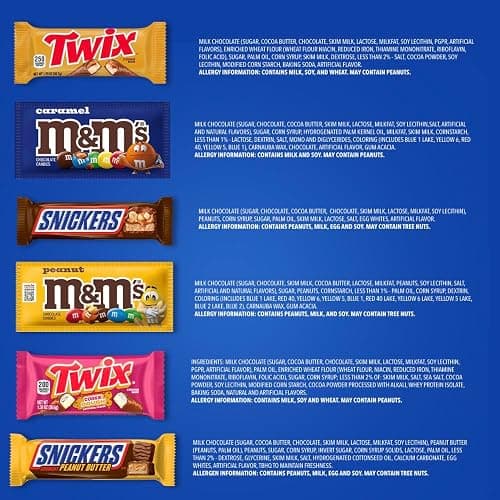 M&M'S Peanut, M&M'S Caramel, SNICKERS Original, SNICKERS Peanut Butter, TWIX Original and TWIX Salted Caramel Full Size Individually Wrapped Variety Box, 18 Ct Bulk Box thumbnail 6