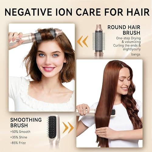 Nawedaa 5-in-1 Hair Dryer Brush Set, Detachable Hot Air Brush with Auto Wrap Curlers, Ionic Blow Dryer Brush for Fast Drying, Volumizing, Straightening & Salon Styling for All Hair Types(Beige) thumbnail 6