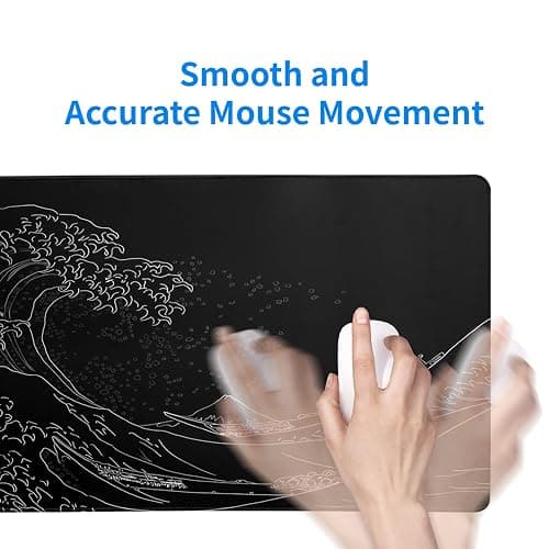 Brecoy Japanese Sea Wave Large Mouse Pad, Anime Black Gaming, Extended Kanagawa Mat Desk Pad, 3mm Thick Long Non-Slip Rubber Base Mice Pad, 31.5 X 11.8 Inch thumbnail 5