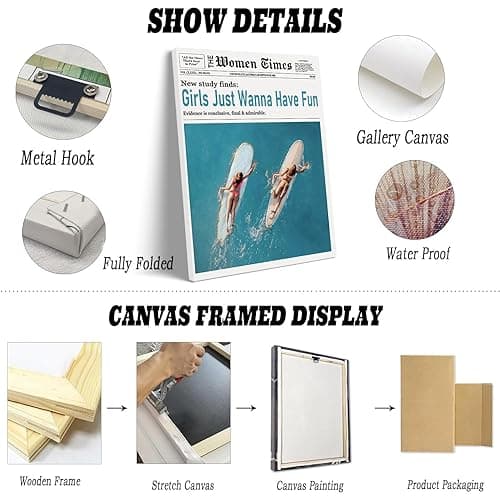 Generic Trendy Coastal Cowgirl Canvas Wall Art Blue Surfer Girl Room Aesthetic Posters Preppy Surfs Up Blond Girl Beachy Wall Decor Print for Dorm Apartment 11x14in Frame Wall Art thumbnail 3