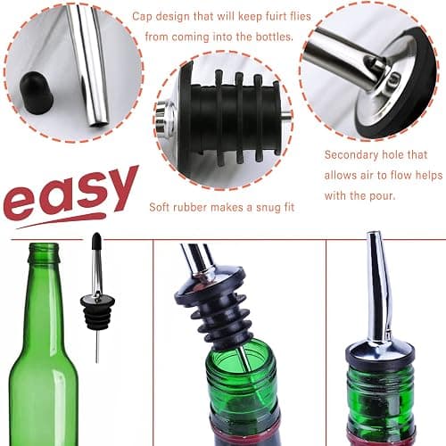 LanMa Olive Oil Spout Pourer, 2PCS Stainless Steel Liquor Bottle Pourers Spouts with Rubber Dust Caps thumbnail 8