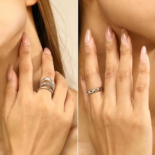 wgoud 6PCS Dome Chunky Gold Rings for Women Waterproof, 14K Gold Plated Braided Twisted Stackable Signet Rings, Adjustable Open Ring Band Statement Jewelry Gift thumbnail 8