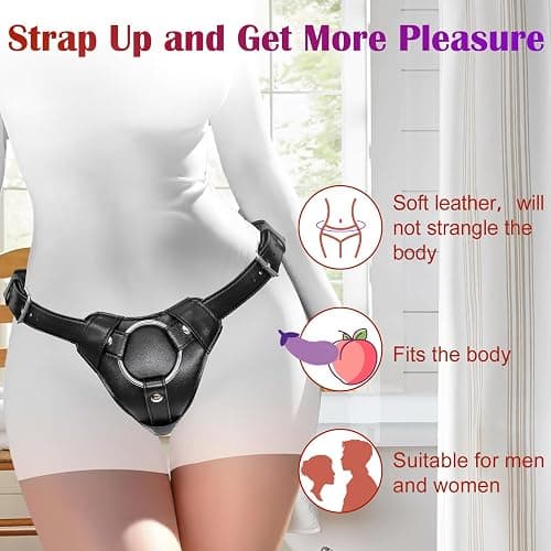 Strap On Dildo Harness Adult Sex Toys for Women Men Pegging Dildo, Adjustable Waist and Thigh Soft Nylon Vegan Leather Belt with 2 Size Metal O-Rings for Lesbian Gay Couple Vaginal Anal Play (Black) thumbnail 3