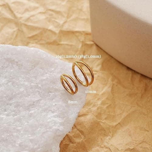 2 PCS Small Cartilage Double-Hoop Helix Conch Piercing Earrings With Cubic Zirconia For Women Trendy 14K Gold Plated Stainless Steel Sets Jewelry thumbnail 7
