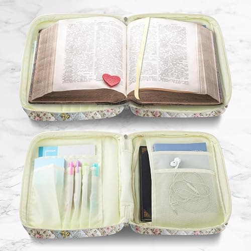 WOBAGMEN Bible Cover Case for Women,Large Bible Tote Bags Organizer Quilted Carrying Case for Girls,Bible Study Supplies Accessories Christian Gifts for Women (Colorful Floral, M) thumbnail 4