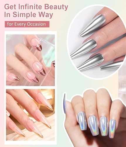 BISHENGYF Gold Chrome Nail Powder: Superspiegel-Nagelglitzer, Metal Holo Cromepulver Nägel Gel Pigment Weiß Aurora Glazed Donut Glassy Pearl Nagelpuder, Silver Nagelkunstsalon DIY Design Dekor(6PCS) thumbnail 4