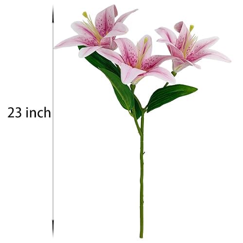 ARTIFIPLANT Light Purple Lillies Artificial Flowers, 6 Pcs Faux Lily Flowers,23 Inch Long Stem Tiger Lily Branch with 3 Full Blooms and 4 Leaves, Latex Real Touch Lilium Flower for Wedding Bouquet thumbnail 4