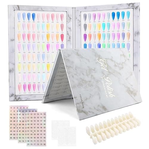 YOSINXU 160 Nail Color Book with 240 Flase Tips & 1-200 Number Sticker Labels, Professional Nail Color Chart Display Book Sample for Nail-Gel-Polish - Image 1