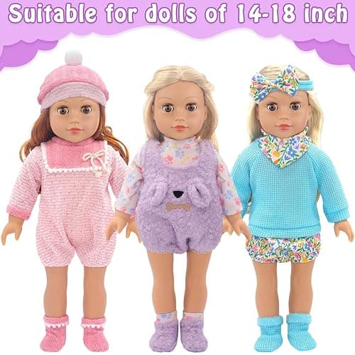 UNICORN ELEMENT 3 Sets 14-18 Inch Baby Doll Clothes, 14 Inch Doll Outfit for 43cm Reborn Dolls, Total 11 Pcs Doll Accessories Doll Clothes and Accessories for 18 Inch Girl Dolls thumbnail 3
