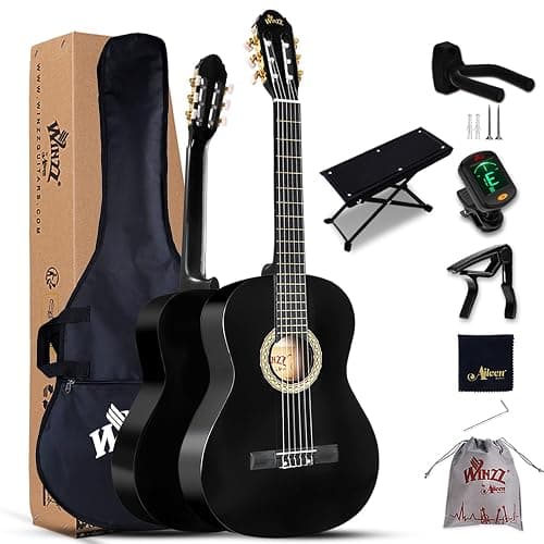 Winzz Konzertgitarre 4/4 Erwachsene, Klassische Gitarre Anfänger Set für Kinder ab 11+ Jahre - Schwarz Glänzend (39 Zoll) - Image 1