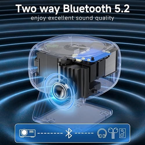 [360°Adjustable Stand] Mini Projector with WiFi and Bluetooth: Electric Focus & Auto Keystone 1080p Supported, 15000L,Multi-Device Compatible Outdoor Phone Projector - Visulapex Portable Home Theater thumbnail 3