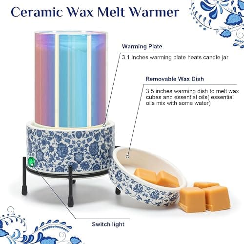 NAFANG Blue & White Porcelain Pattern Wax Melt Warmer,Ceramic 3-in-1 Electric Candle Wax Warmer for Scented Wax Melter Oil Burner for Home Office Bedroom Gift & Decor (with KD Iron Shelf) thumbnail 4