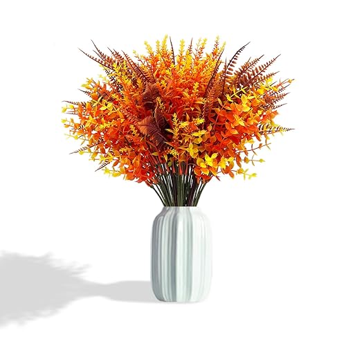 Tongyixin 9 Bündel Künstliche Herbstblumen Herbstdeko Künstlich Eukalyptus Herbststrauß,Herbstzweige Lavendel Blätte Kunstblume Deko,Herbst Hochzeitsdeko für Innen Draußen Tisch Gart (Autumn-Orange) - Autumn-stil1 thumbnail 4