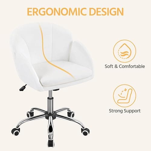 Yaheetech Comfy Vanity Desk Dressing Table Chair Modern Swivel Computer Chair Adjustable for Home Office, Living Room, Bedroom, Dressing Room Women Snowy - Velvet - Snowy thumbnail 7