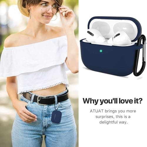 ATUAT for AirPods Pro 1st/2nd Generation Case Cover, Protective Silicone Skin Accessories with Keychain for Women Men for Apple AirPods Pro 2019/2022 Charging Case,Front LED Visible-Midnight Blue thumbnail 7