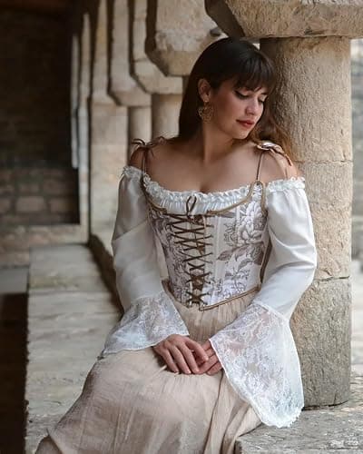 Scarlet Darkness Renaissance Shirt Women Bell Sleeve Off The Shoulder Pirate Blouse Peasant Dressy Top thumbnail 4