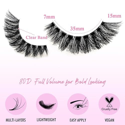 APCYUST Lashes False Wispy Eyelashes Volume Cat Eye Lash Strips Fake Mink Eyelash Pack Natural Look Fluffy Full Strip Lashes Set Clear Band Easy Eyelashes for Beginners with Cluster Looking thumbnail 3