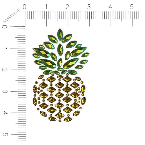 Sasswear Pineapple Jeweled Nipple Pasties, Pasties for Women, Crystal Rhinestone Nipple Cover Pasties for Festivals and Raves, Pasties for Swingers Gold thumbnail 2