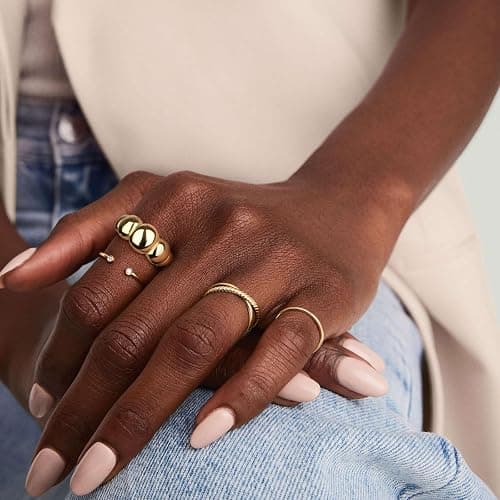 NVWAROCK Chunky Dome Rings for Women and Men Cute Fat Puffy Statement Thumb Band High Polished Comfort Bubble Stackable Ring Size 5-10（Gold and Silver） thumbnail 4