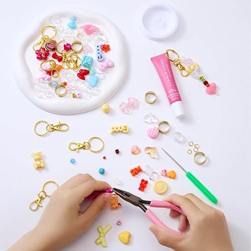 WJXCYGG 12 Set Lip Gloss Keychain Making Kit 120 Assorted Acrylic Beads Packed in 12 Colors 32.8 Ft Rope 12 Keychain Clips for DIY Crafts Women thumbnail 4