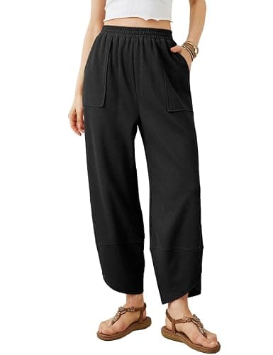 Xiaoxuemeng Womens Baggy Wide Leg Pants Casual Elastic Waisted Palazzo Harem Pants with Pockets - Image 1