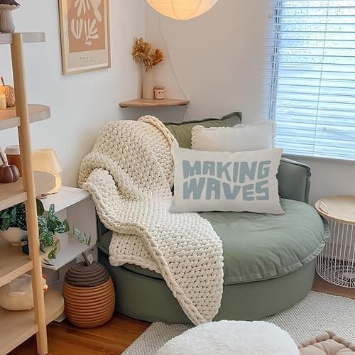 Wheatwin Blue Coastal Throw Pillow Cover 12x20, Blue Dorm Decor, Making Waves Coquette Decor for Girls Room Bedroom Sofa Couch thumbnail 5