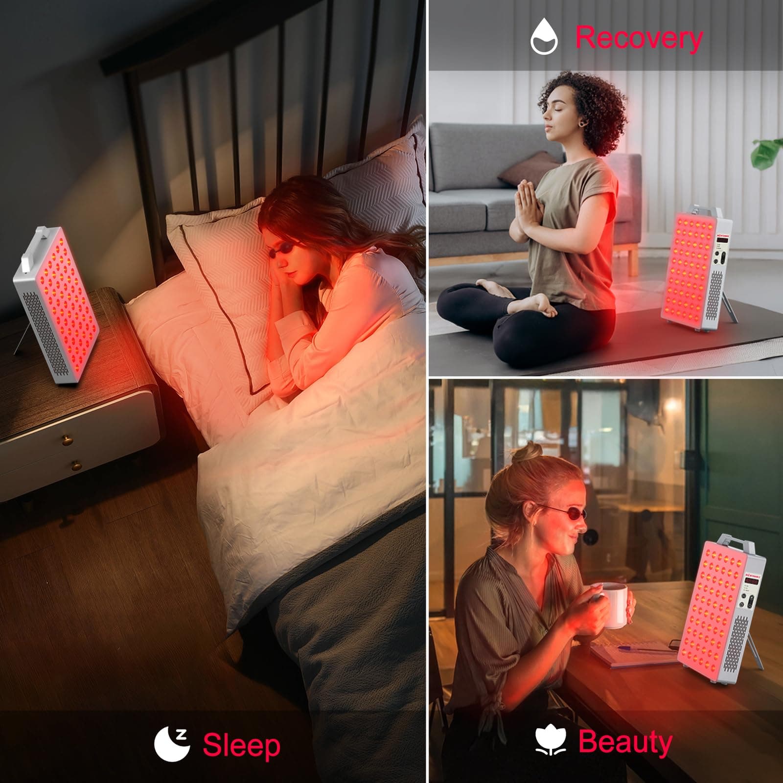 Red Light Device, 630nm 660nm 810nm 830nm 850nm Red Light Panel with 60 Pcs Dual Chips LEDs, Timer, Hanging Kit & Adjustable Stand for Home Office & Gym, BO-300 (White) thumbnail 4