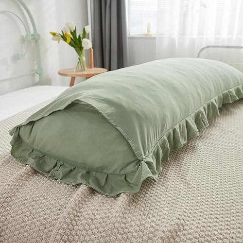 Sage Green Body Pillow Cover 20x54inches Long Pillowcase Ruffled Pillowcases Shabby Chic Ruffled Fringe Decor Body Ruffled Pillow Sham Cute Pillowcase (1 Body, Sea Green) thumbnail 8