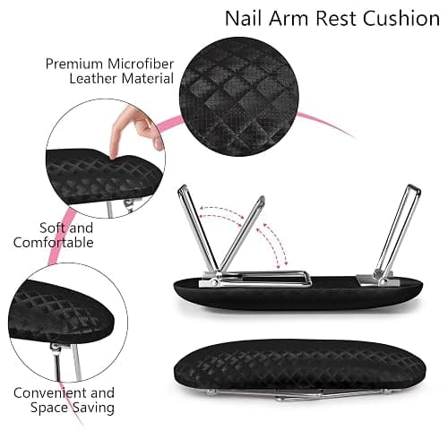 Krofaue Arm Rest for Nails Tech, Professional Microfiber Leather Nail Hand Rest Stand Arm Rest for Acrylic Nails Cushion Hand Holder with Non-slip - Nail Technician Use Must Have (Black) thumbnail 3
