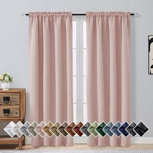 OVZME Blush Pink Blackout Curtains for Girls Bedroom 72 Inch Length 2 Panels Set, Solid Thermal Insulated Energy Saving Window Curtains for Living Room, Dual Rod Pocket Window Drapes, 2x40Wx72L Inches - Image 1