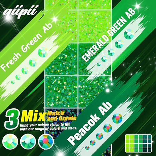 qiipii 2mm-6mm 3 Color Green AB Series Jelly Resin Rhinestones w B7000 Jewelry Glue for Bedazzling Crafting Flatback Stones Gems Diamonds for Nails Face Eyes Makeup Tumblers Bottles DIY Crafts Clothes thumbnail 2
