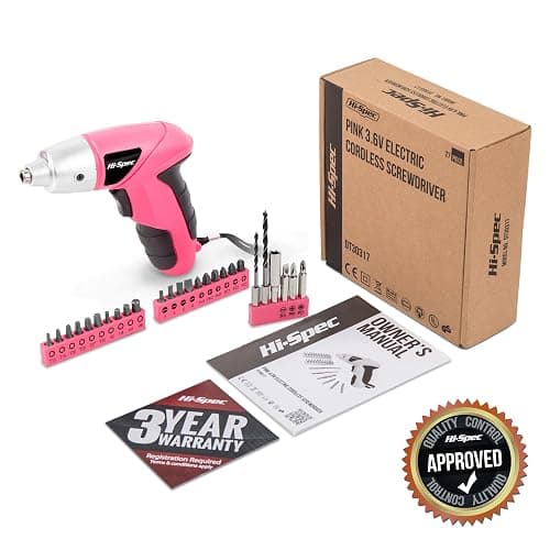 Hi-Spec Small Electric Screwdriver, Mini Drill Set, Rechargeable 3.6V Cordless Screwdriver with 26 Driver Bits, Power Tool for Small Projects & Home Use, Pink thumbnail 7